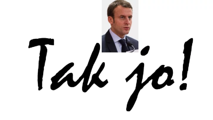 Koláž (logo hnutí Tak jo! a Emmanuel Macron)
