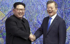 Severokorejský vůdce Kim Čong-un a jihokorejský prezident Mun Če-in