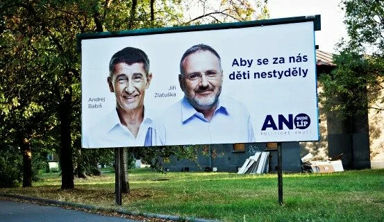 Andrej Babiš a Jiří Zlatuška v kampani ANO v roce 2013
