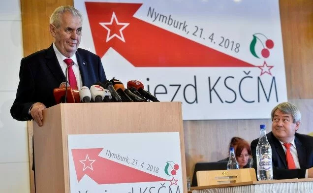 Miloš Zeman na sjezdu KSČM v dubnu 2018