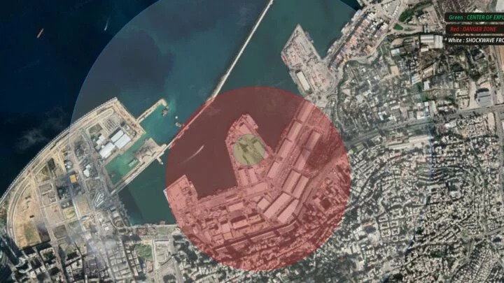 Místo výbuchu v Bejrútu 