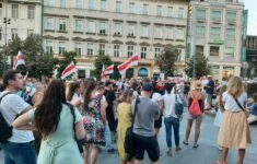Bělorusové společně s Čechy demonstrovali na Václavském náměstí v Praze proti Lukašenkovi (9. 8. 2020)