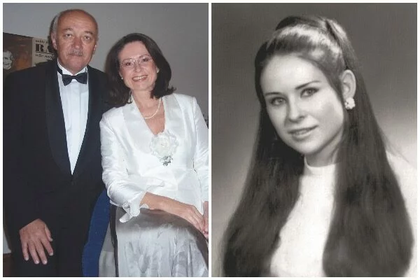Miroslava Němcová – vlevo s manželem, vpravo před maturitou