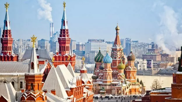 Pohled z Kremlu, ohniska ruské moci, na centrum Moskvy