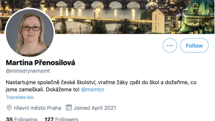 Twitterový profil Martiny Přenosilové
