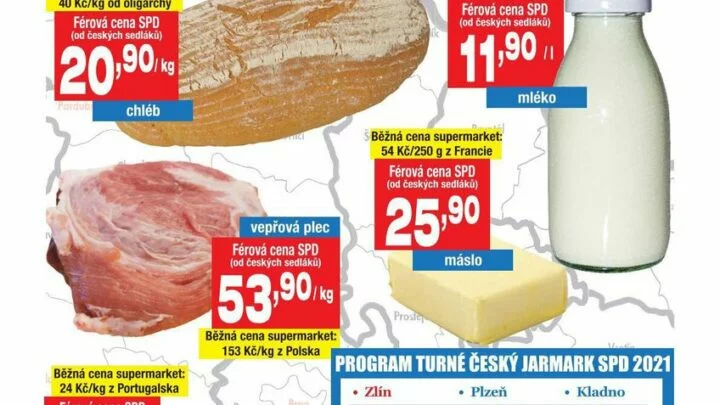 Populistické hnutí SPD bude prodávat podezřele levné potraviny.