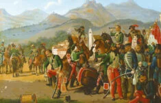 Maďarská kapitulace před Rusy u Világoše (1849) na soudobé olejomalbě neznámého autora