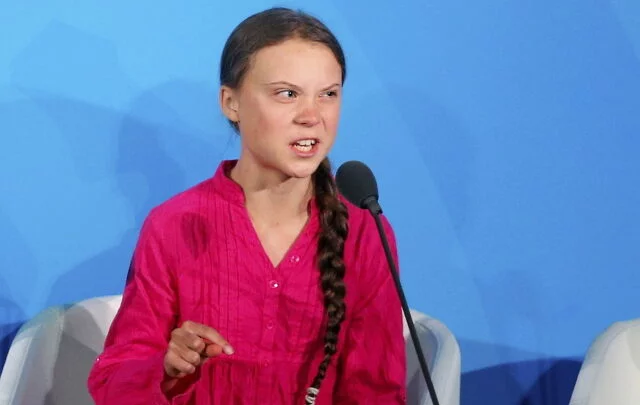 Rozzlobená švédská eko-misionářka Greta Thunberg na klimatickém summitu OSN v New Yorku (23. 9. 2019)