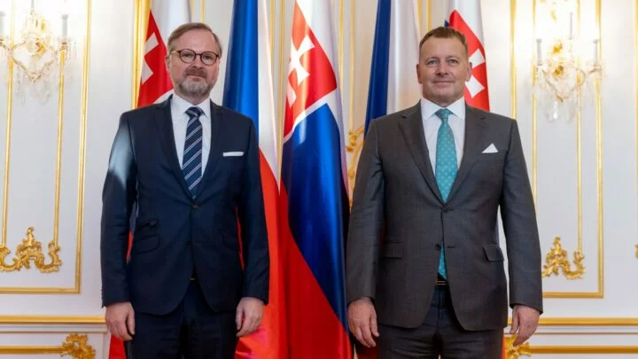 Premiér České republiky Petr Fiala a předseda Národní rady Slovenské republiky Boris Kollár.