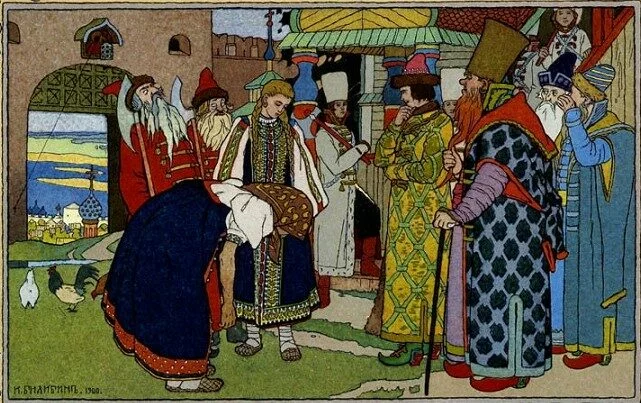 Překrásná Vasilisa a car – ilustrace Ivana Bilibina k tradiční ruské pohádce (1900)