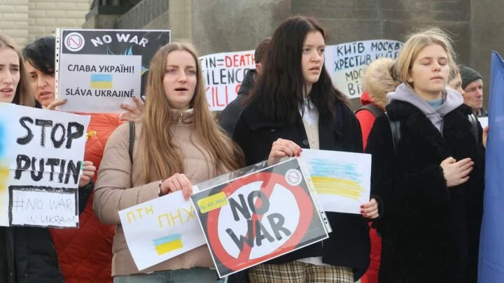 Demonstrace proti ruské agresi vůči Ukrajině