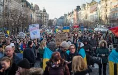 Demonstrace na podporu Ukrajiny na Václavském náměstí