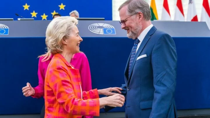 Premiér Petr Fiala (ODS) a předsedkyně Evropské komise Ursula von der Leyenová
