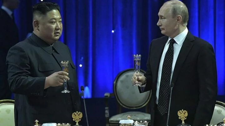 Vladimir Putin a Kim Čong-un v roce 2019