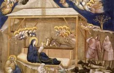 Vánoce čili Narození Ježíše Krista (Giotto di Bondone, Assisi, freska, kolem 1310)