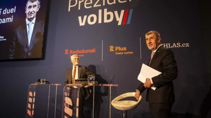 Petr Pavel a Andrej Babiš (ANO) v prezidentské debatě Českého rozhlasu.