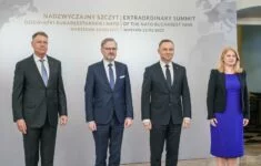 Český premiér Petr Fiala, prezidentka Slovenska Zuzana Čaputová, rumunský prezident Klaus Iohannis a polský prezident Andrzej Duda.