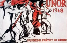 Plakát Adolfa Zábranského oslavující tzv. Vítězný únor 1948 
