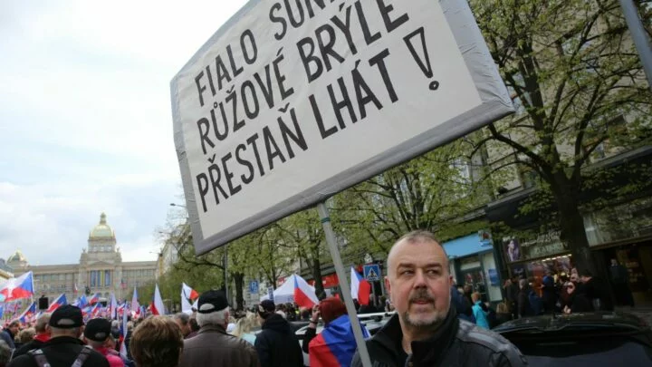 Demonstrace na Václavském náměstí.
