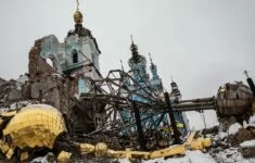 Pravoslavný chrám Matky Boží ve vsi Bohorodyčne v Doněcké oblasti, který v červnu 2022 rozbombardovala ruská armáda.