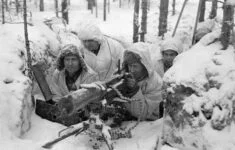Kulometné stanoviště Finů severně od Lemeti, sto metrů od ruských pozic, únor 1940. 