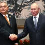 Ruský diktátor Vladimir Putin na setkání s maďarským premiérem Viktorem Orbánem.