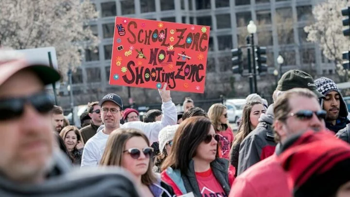Demonstrace za školy jako bezpečné místo ve Washingtonu v roce 2018.