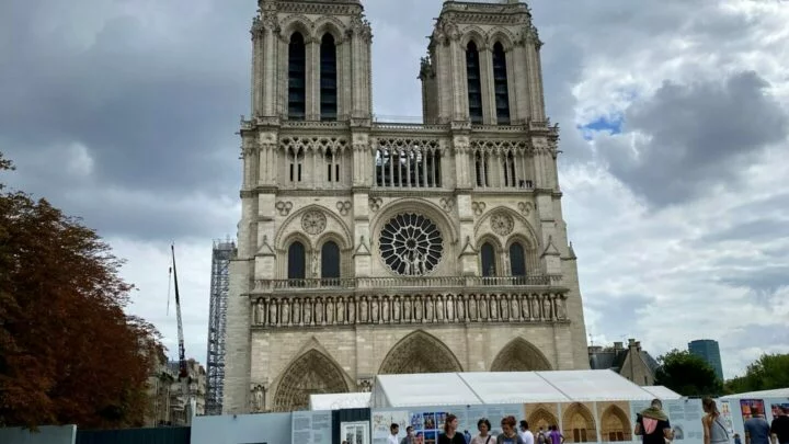 Katedrála Notre Dame v Paříži během rekonstrukce v roce 2020
