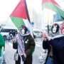 Propalestinská demonstrace proti Izraeli před Evropskou radou v Bruselu (1. únor 2024).