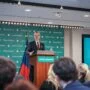 Premiér Petr Fiala (ODS) během projevu v Hudsonském institutu