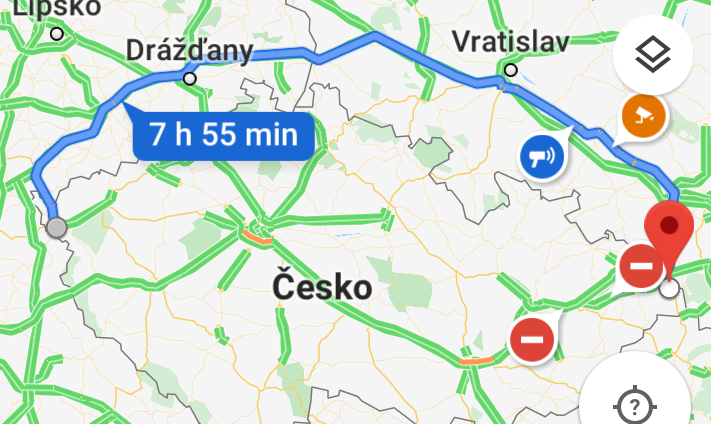 Nejrychlejší cesta z Chebu do Třince vede přes Německo a Polsko. (Google maps)