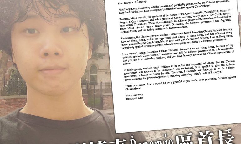 Hongkongský aktivista Honcques Laus a jeho dopis Pavlu Novotnému  (Twitter Pavel Novotný)