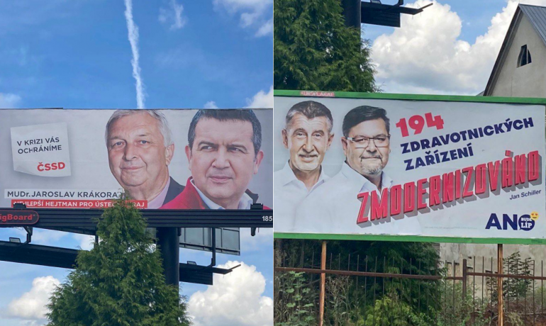 Billboardy před říjnovými krajskými a senátními volbami (Twitter/Radek Nohl)