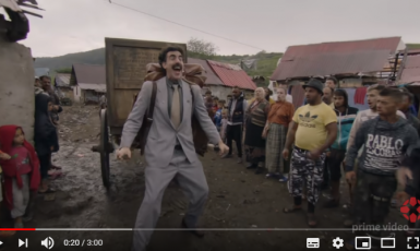 Borat se vypravuje z Kazachstánu do Ameriky  (Borat, screenshot YT)
