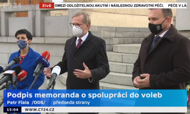 Předsedové ODS, KDU-ČSL a TOP 09 budou ve sněmovních volbách příští rok kandidovat společně v koalici (printscreen ČT)