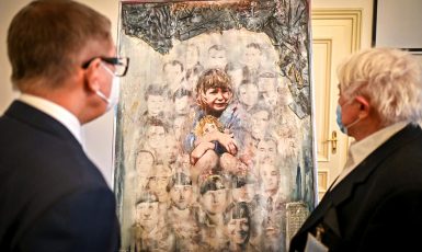 Premiér Babiš s darovaným obrazem Pavla Vavryse (Facebook Andrej Babiš)
