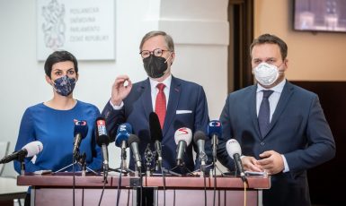 Lídři koalice SPOLU – Markéta Pekarová Adamová, Petr Fiala a Marian Jurečka  (ČTK)