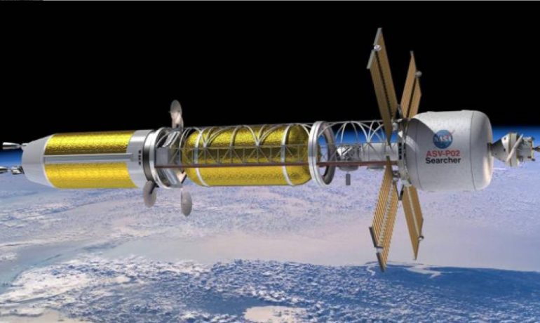Takhle by mohla jednou vypadat raketa s jaderným pohonem pro let k Marsu. (NASA)