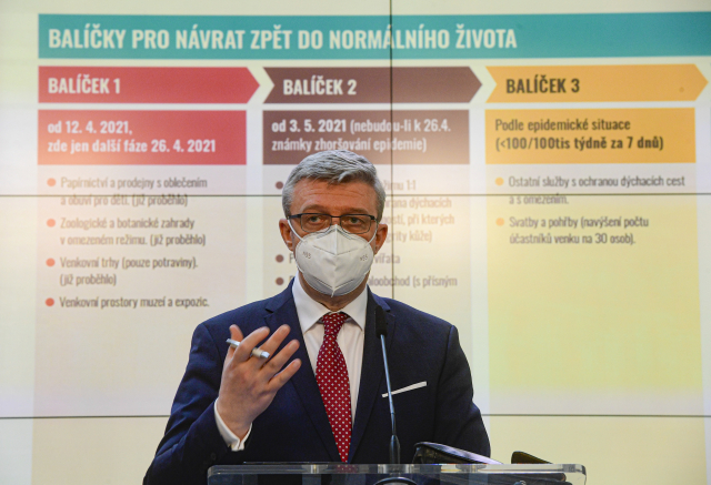 Vicepremiér Karel Havlíček vystoupil 22. dubna 2021 v Praze na tiskové konferenci po mimořádném zasedání vlády. (ČTK)