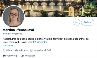 Twitterový profil Martiny Přenosilové (Twitter)