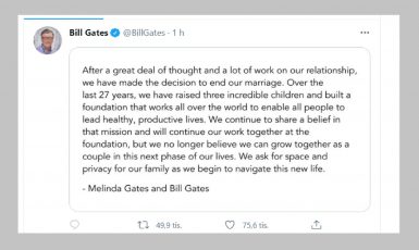 Bill a Melinda Gatesovi oznamují rozvod. (Bill Gates/@BillGates)