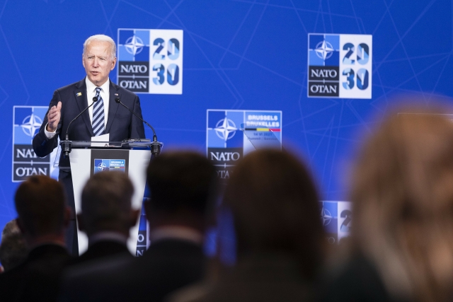 Tisková konference amerického prezidenta Bidena na summitu NATO v Bruselu (14. 6. 2021) (ČTK/ZUMA/Nicolas Landemard)