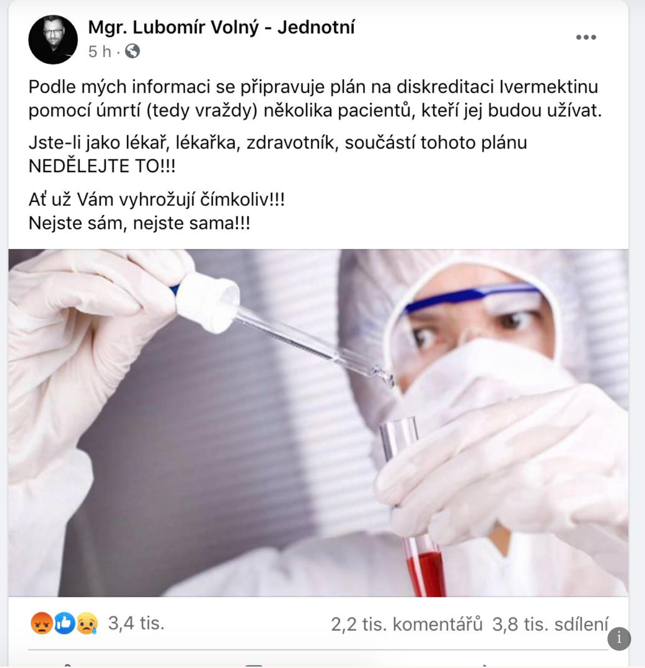 Facebook Lubomíra Volného