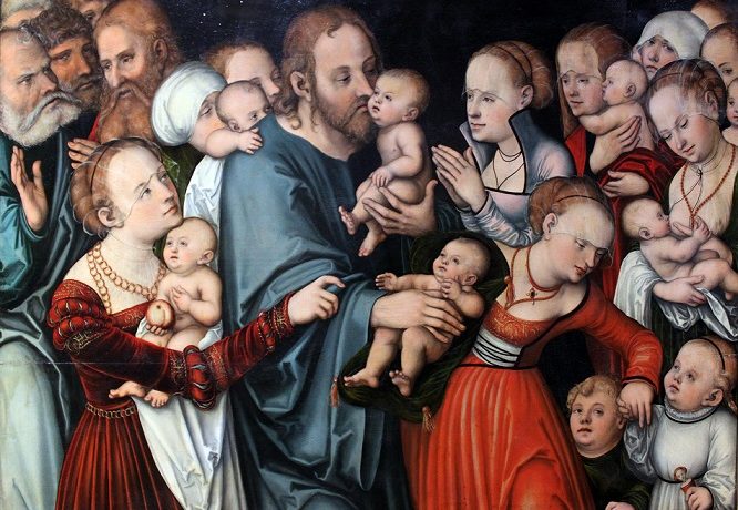 Ježíš žehnající dětem (Lucas Cranach st., olejomalba, 1538) (Städel Museum Frankfurt/M (wikimedia commons))