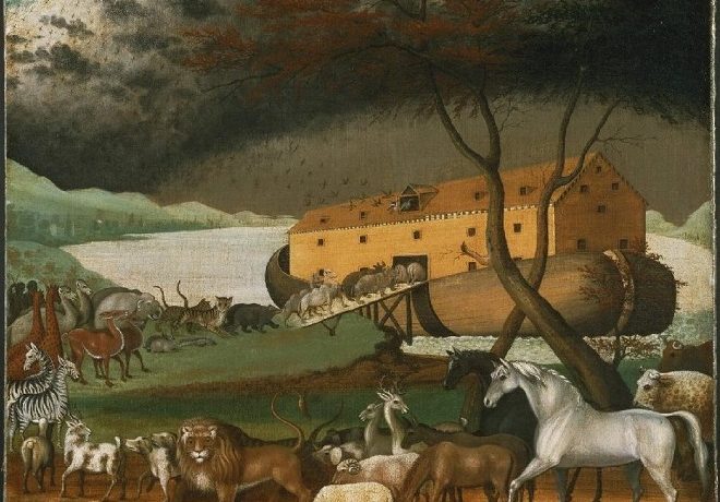 Zvířata vstupují do Noemovy archy – olejomalba Edwarda Hickse (1846) (Wikimedia Commons (Philadelphia Museum of Art))