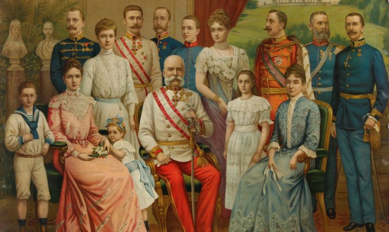 Císař František Josef I. s rodinou kolem roku 1900 (anonymní olejomalba) (Wikimedia Commons)