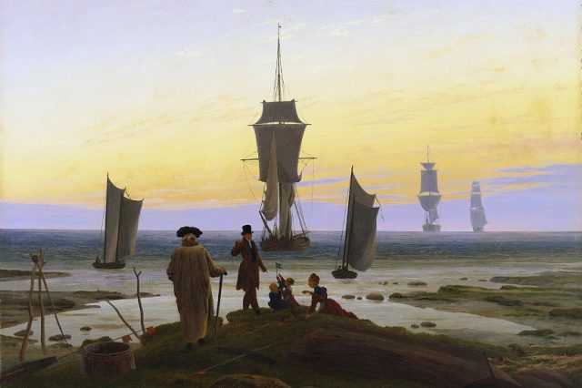 Baltské pobřeží v městečku Wiek na ostrově Rujána (C. D. Friedrich, olejomalba, 1834) (wikimedia commons (volné dílo))