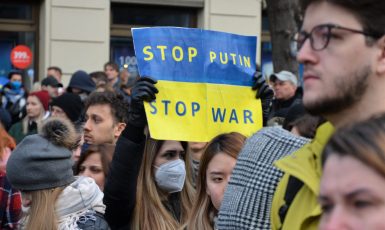 Demonstrace Stojíme za Ukrajinou na Václavském náměstí v Praze 27. 2. 2022 (Kateřina Herodesová)