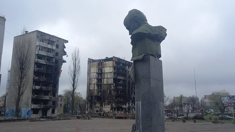 Hlavní náměstí v Boroďance u Kyjeva s pomníkem Tarase Ševčenka (Radomyr Mokryk (se svolením autora))