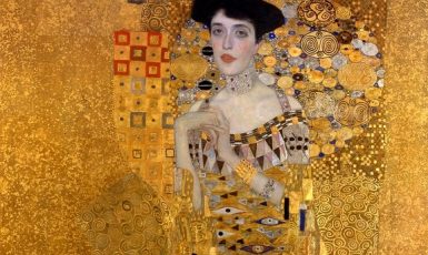 Gustav Klimt, portrét Adele Bloch-Bauerové z roku 1907 (výřez) (Neue Galerie New York / wikimedia commons (volné dílo))